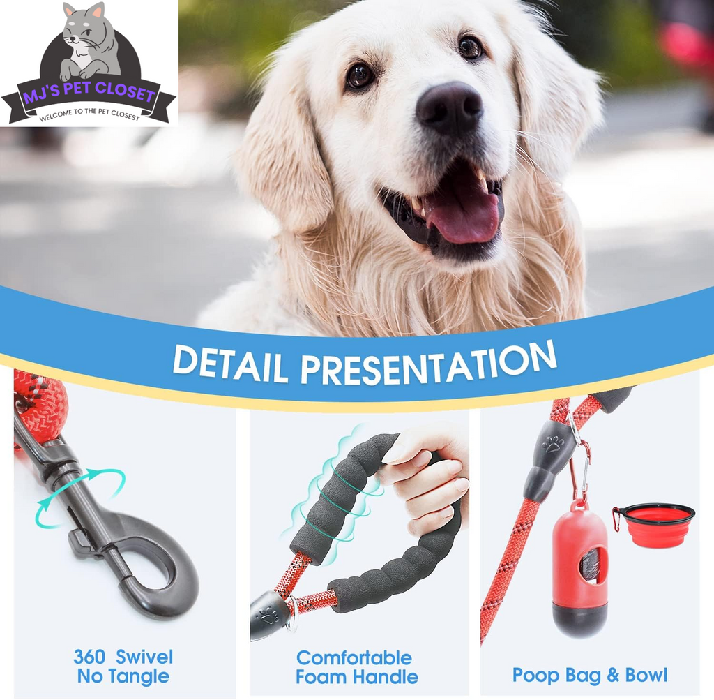 2-Pack 5ft Reflective Nylon Rope Dog Leash Set with Accessories
