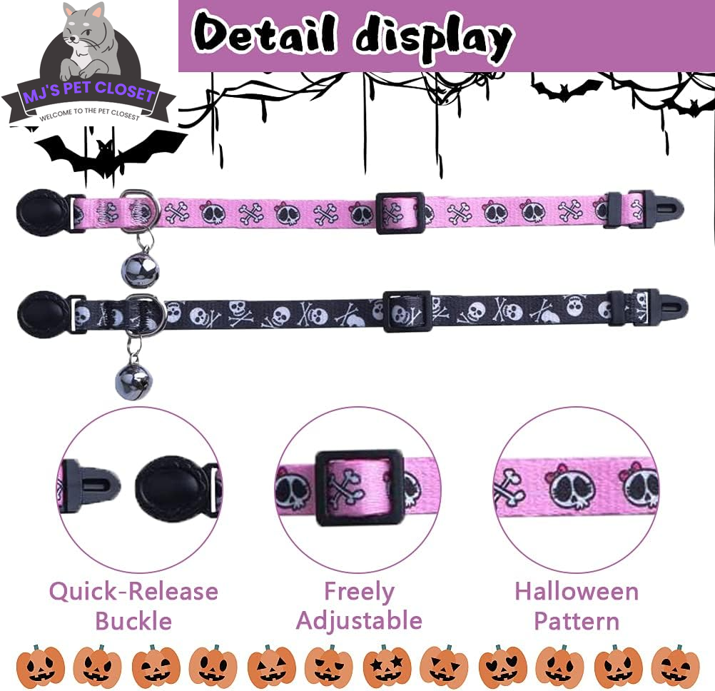 Cat Breakaway Collar 2-Pack – Pink & Black Skull Designs, Adjustable
