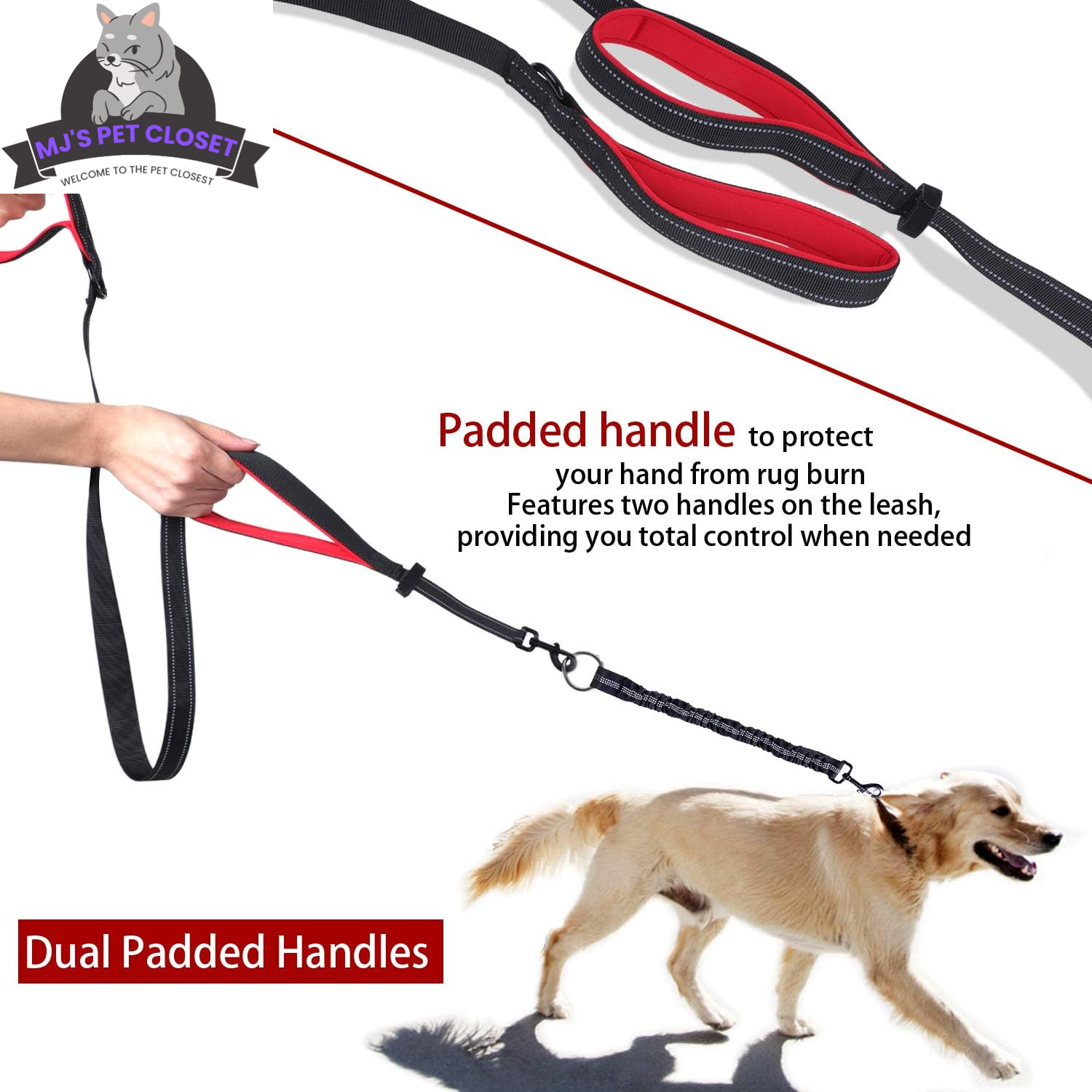 Double Dog Leash with Waist Belt and Reflective Stitching