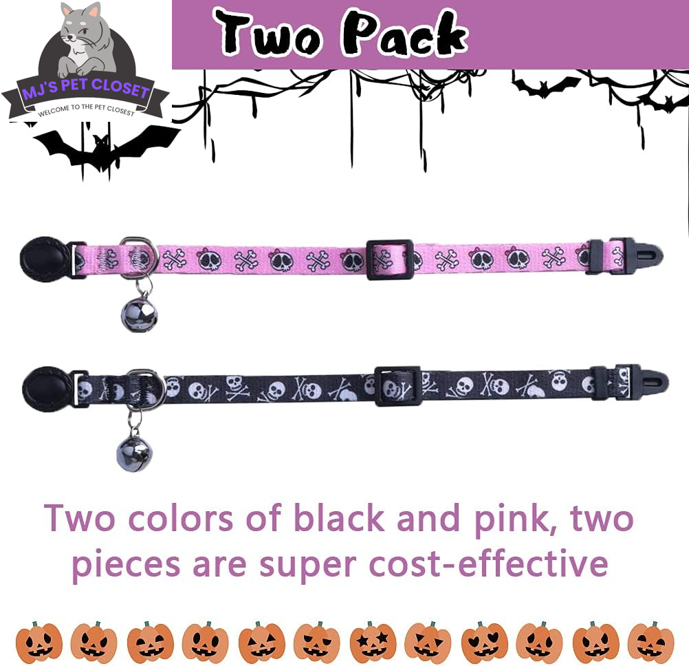 Cat Breakaway Collar 2-Pack – Pink & Black Skull Designs, Adjustable