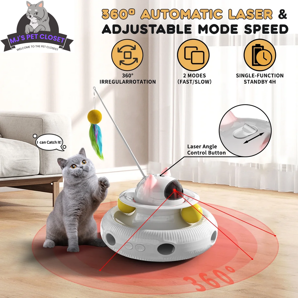 4-in-1 Interactive Cat Toy with Laser, Feather Wand, and Track Ball