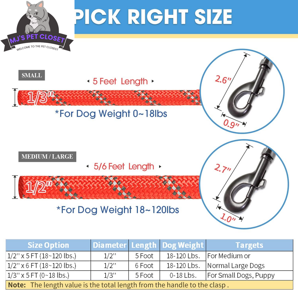 2-Pack 5ft Reflective Nylon Rope Dog Leash Set with Accessories