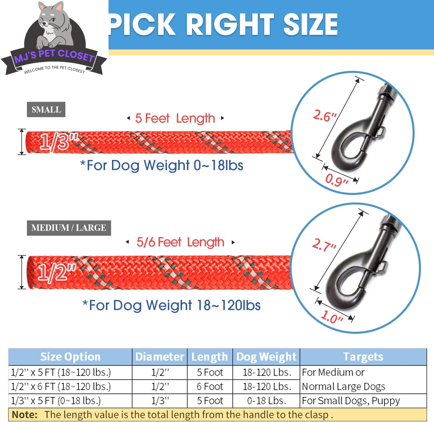 2-Pack 5ft Reflective Nylon Rope Dog Leash Set with Accessories