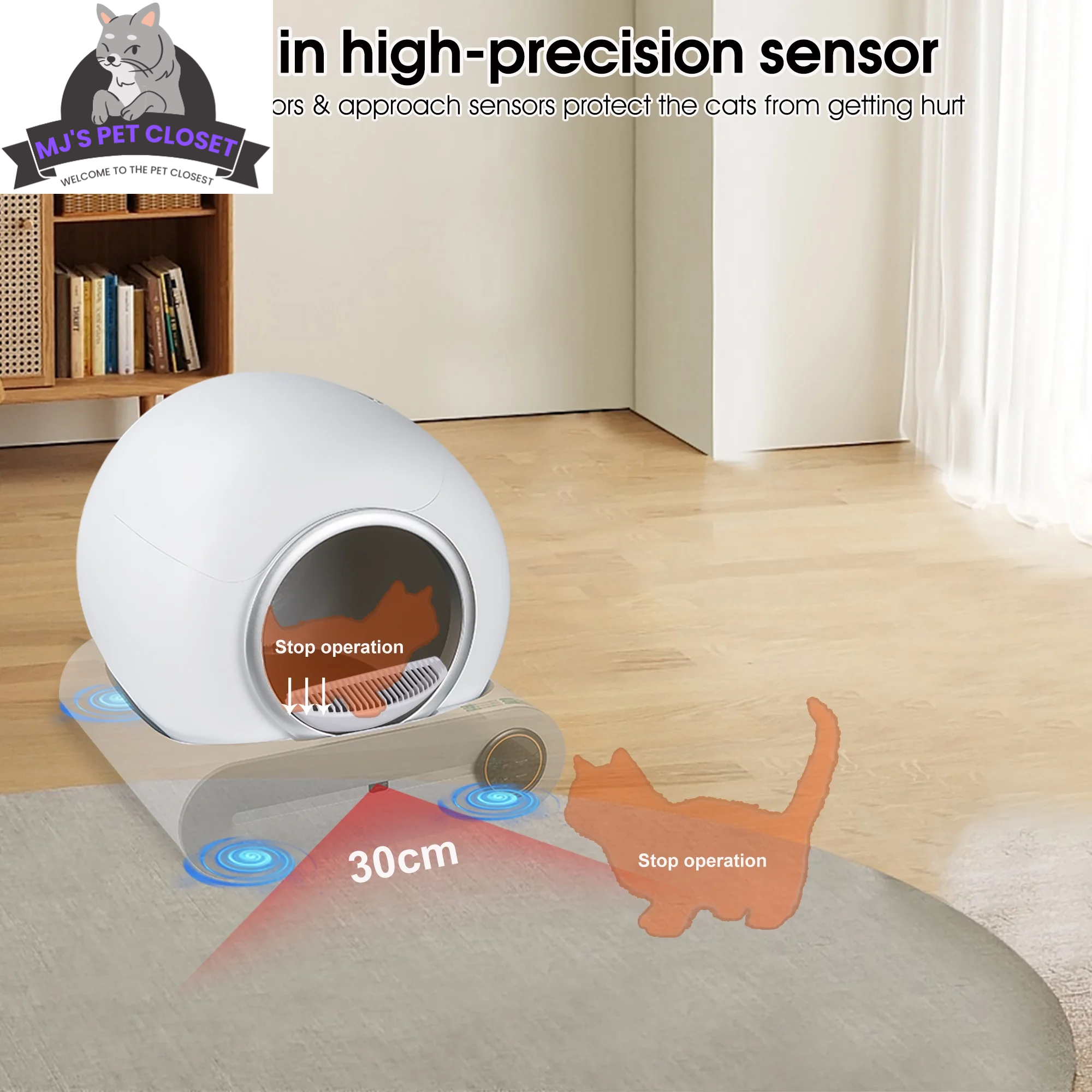Self-Cleaning Cat Litter Box with App Control, 65L Capacity