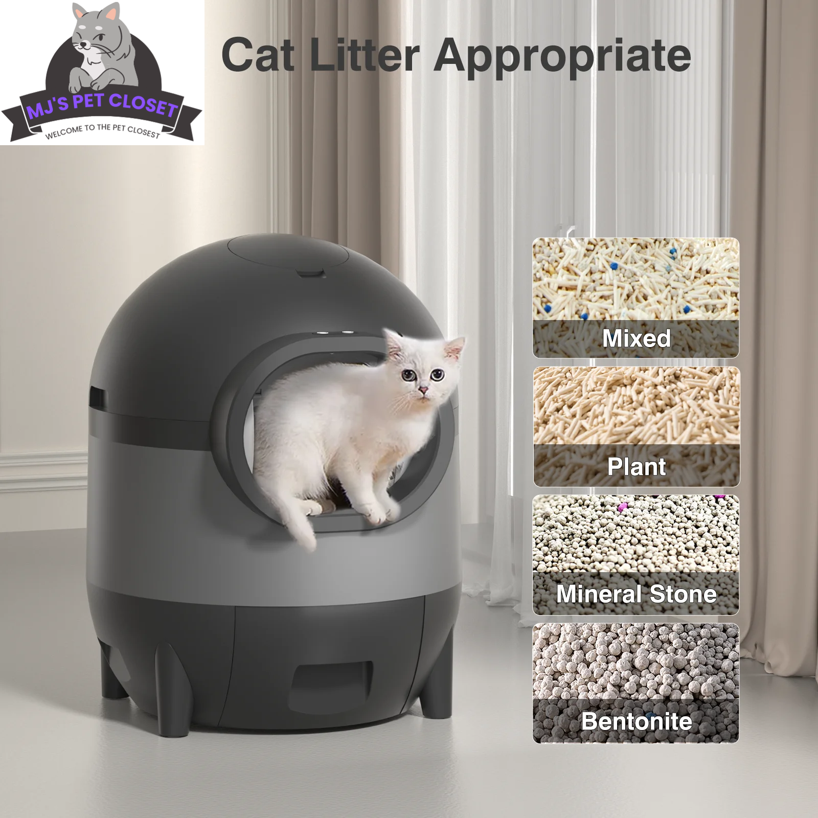 Self-Cleaning Cat Litter Box with App Control, 60L Capacity