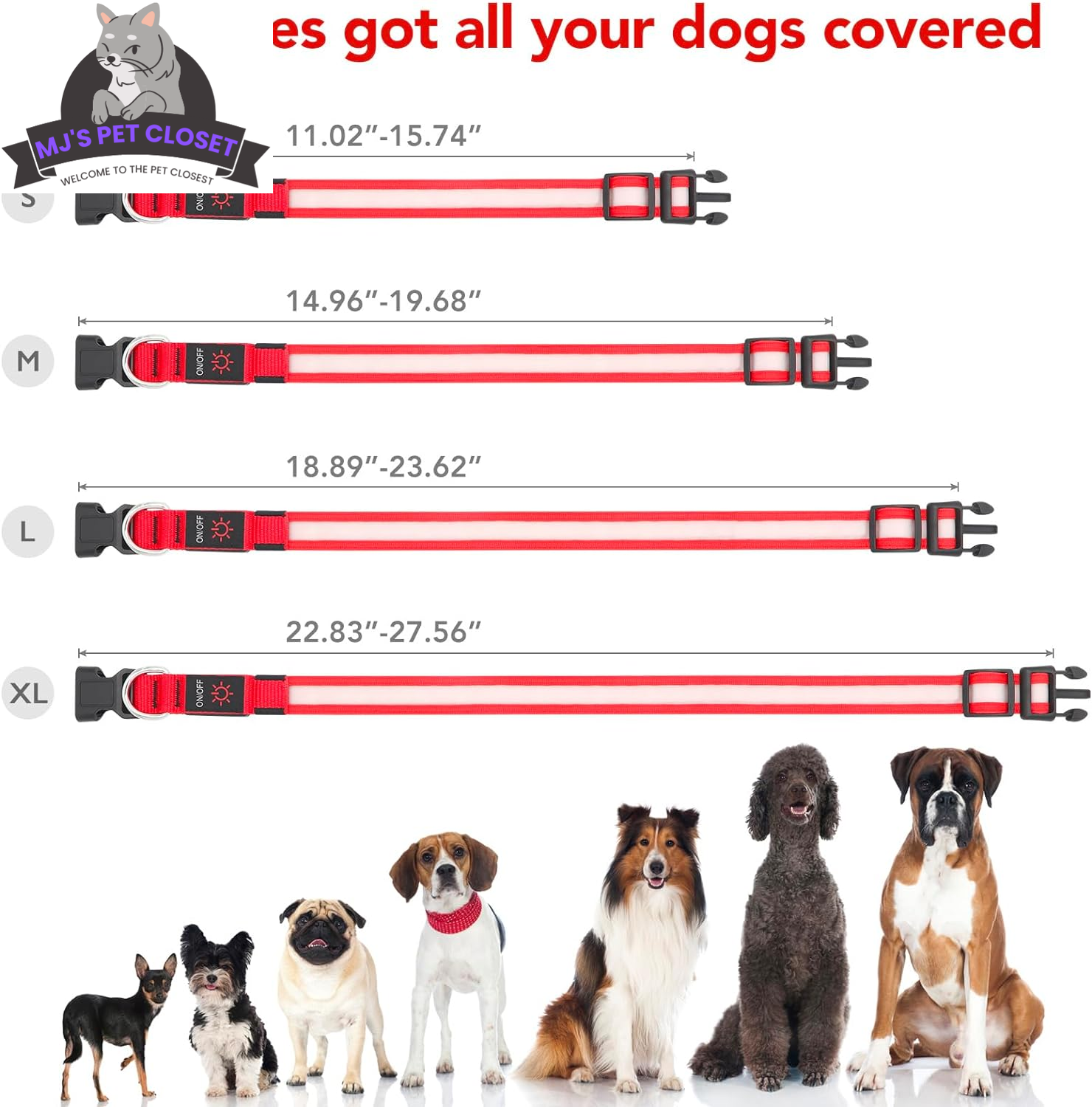 LED Dog Collar with USB Rechargeable Light, Adjustable Fit