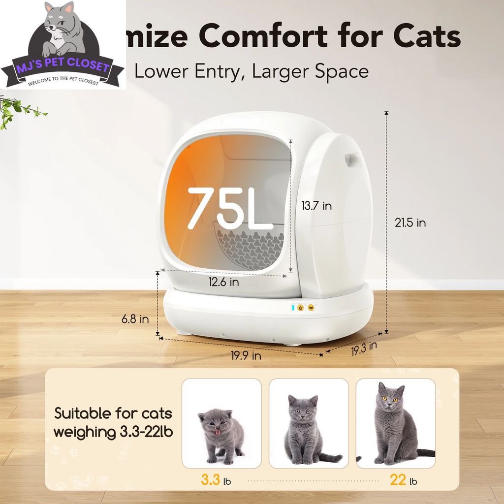 Smart Automatic Self-Cleaning Cat Litter Box, 75L for Multi-Cat Homes