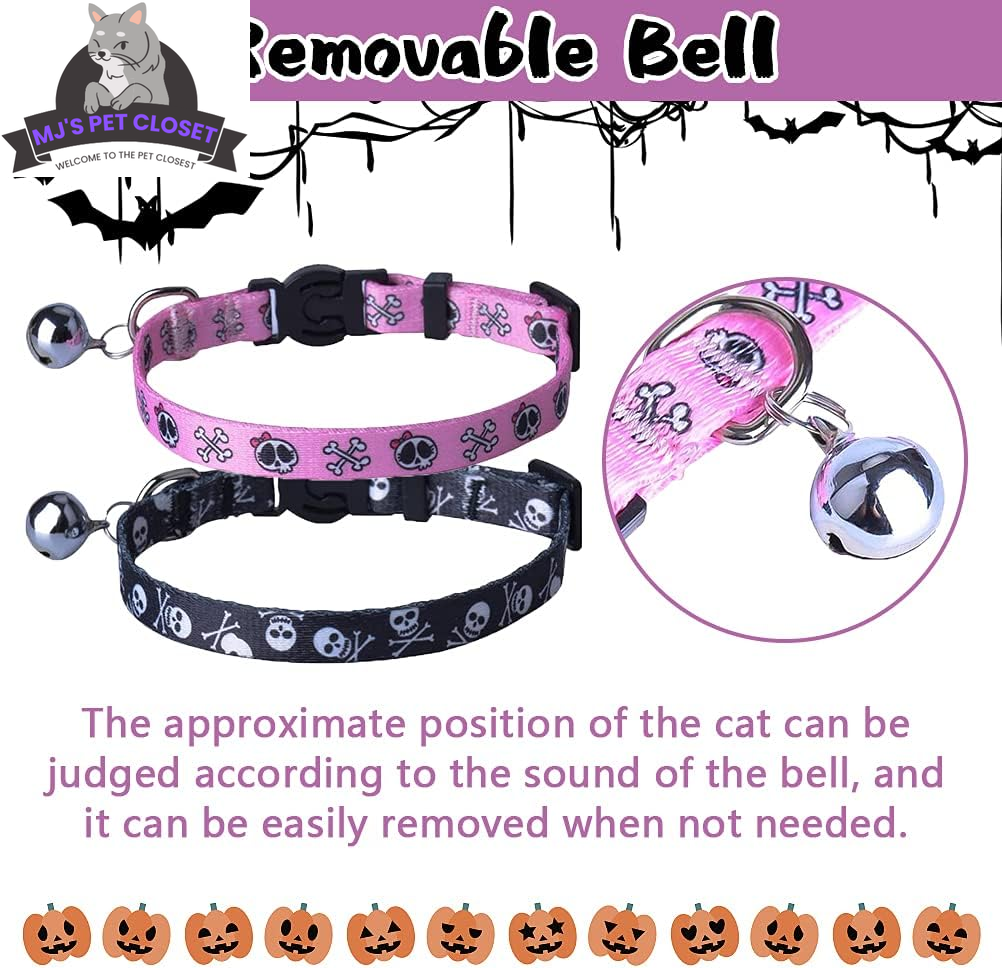 Cat Breakaway Collar 2-Pack – Pink & Black Skull Designs, Adjustable