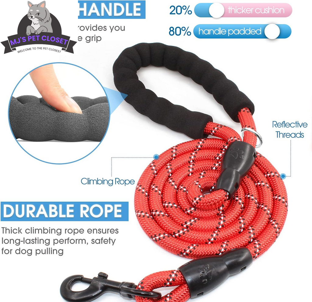 2-Pack 5ft Reflective Nylon Rope Dog Leash Set with Accessories