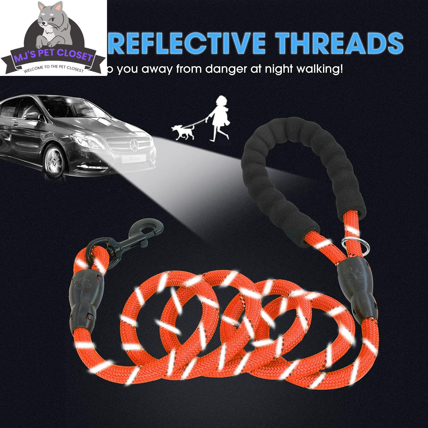 2-Pack 5ft Reflective Nylon Rope Dog Leash Set with Accessories