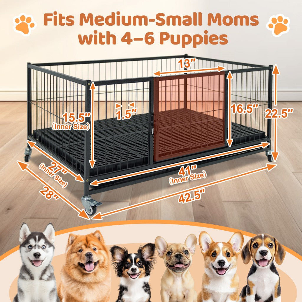Whelping Pen with 360° Mesh Panels and Lockable Wheels