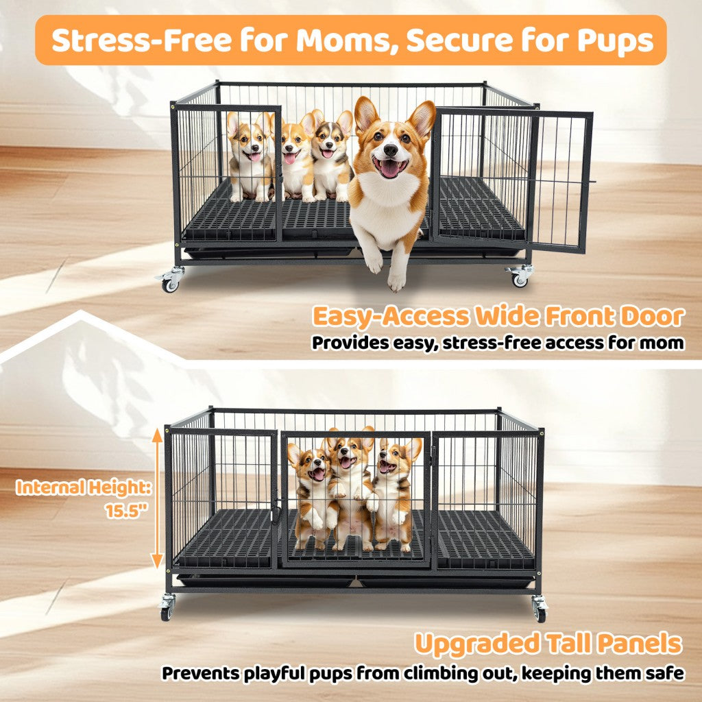 Whelping Pen with 360° Mesh Panels and Lockable Wheels