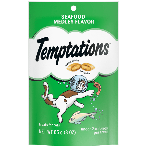 TEMPTATIONS Classic Seafood Cat Treats, Resealable Tub